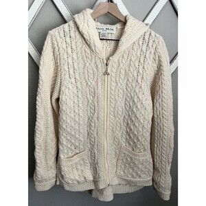 Aran Mor Ireland Women’s L 100% Merino Wool Cable Knit Hooded Sweater